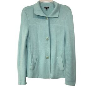 Talbots Cardigan Jacket Blazer Coastal Knit Cotton Blend Light Blue Size Small